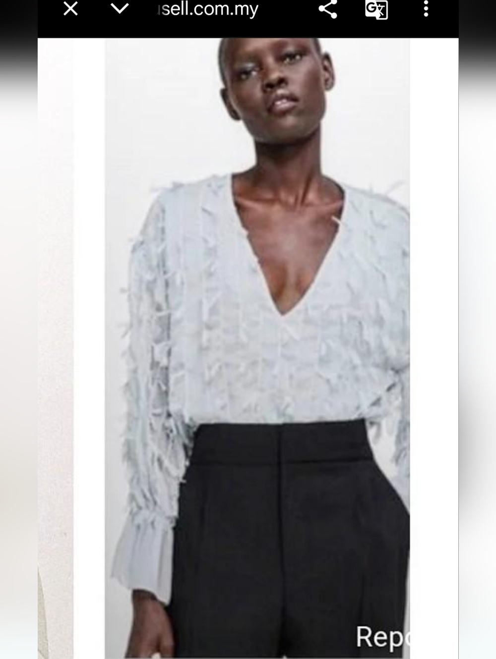 NWT ZARA | Mint Green Ruffle Feather Blouse V-neck Sz XL - Picture 3 of 7